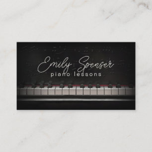 Piano Music Teacher Black Business Card
