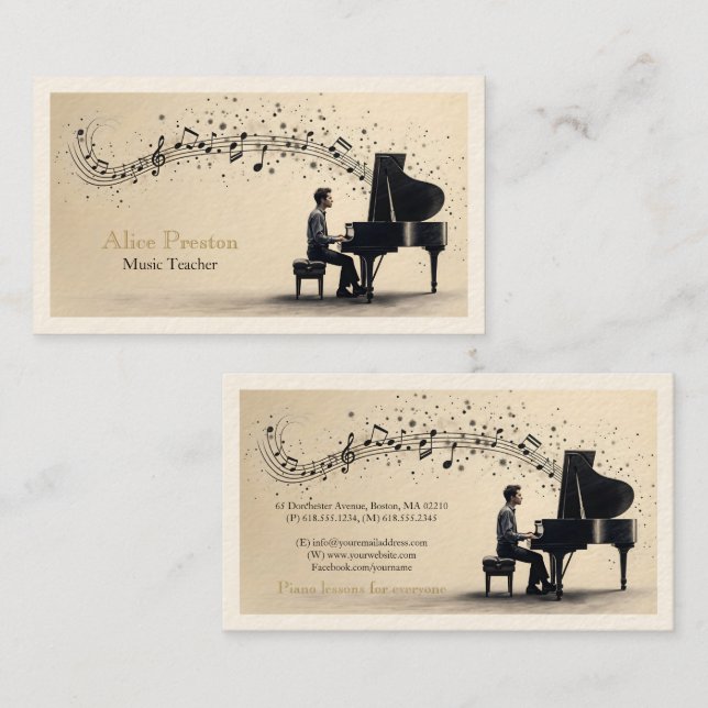 Piano Music Teacher | Unique Business Card (Front/Back)