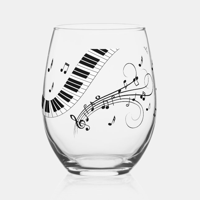 Piano Music Theme Design Stemless Wine Glass (Front)