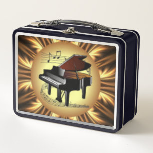 Piano Musical Scroll, Gold Back Metal Lunchbox