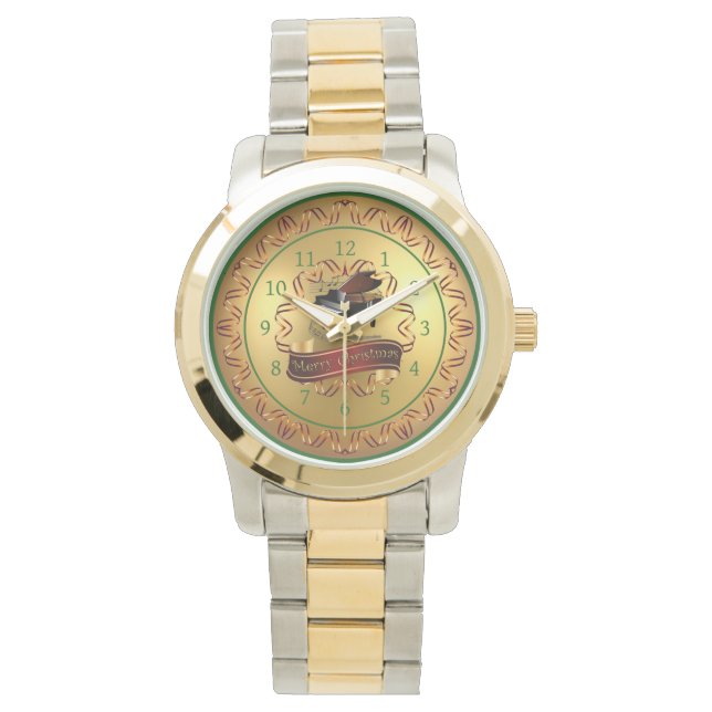 Piano ~ Musical Scroll ~ Gold “Merry Christmas”    Watch (Front)