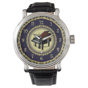Piano ~ Musical Scroll ~ Gold/Navy Blue ~  ~   Watch