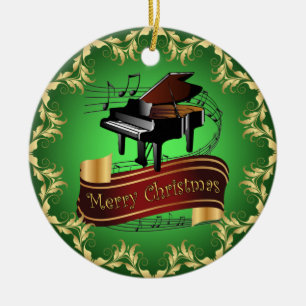 Piano ~ Musical Scroll ~ Merry Christmas ~ * ~ Ceramic Tree Decoration