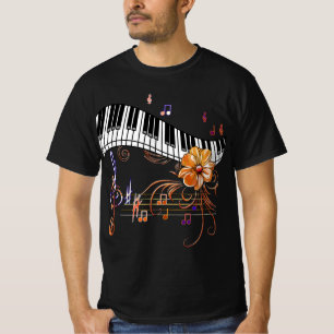 Piano Musically Keyboard Gold Flower T-Shirt