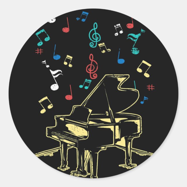 Piano Notes Fly To Success Play Music Grand Concer Classic Round Sticker (Front)
