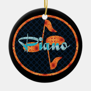 Piano Notes Pattern Circle Ceramic Tree Decoration