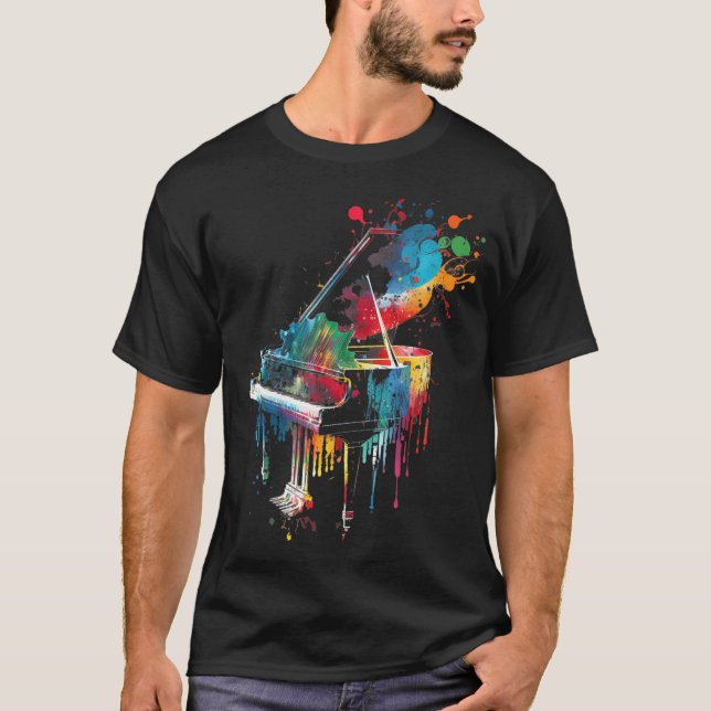 Piano Piano Splash Art Jazz Composer Keyboard T-Shirt (Front)