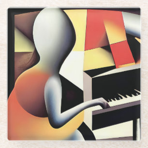 Piano Player - Airbrush Art Glass Coaster