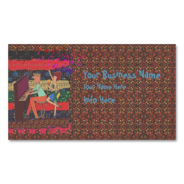 Piano Player And Music Notes 2 Magnetic Business Card (Front)
