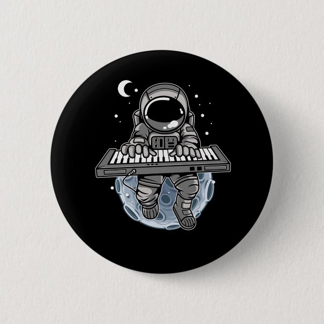 Piano Player Astronaut Music Instrument Cosmonaut 6 Cm Round Badge (Front)