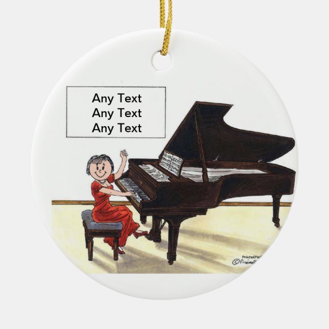 Piano Player - Female Ceramic Tree Decoration (Front)