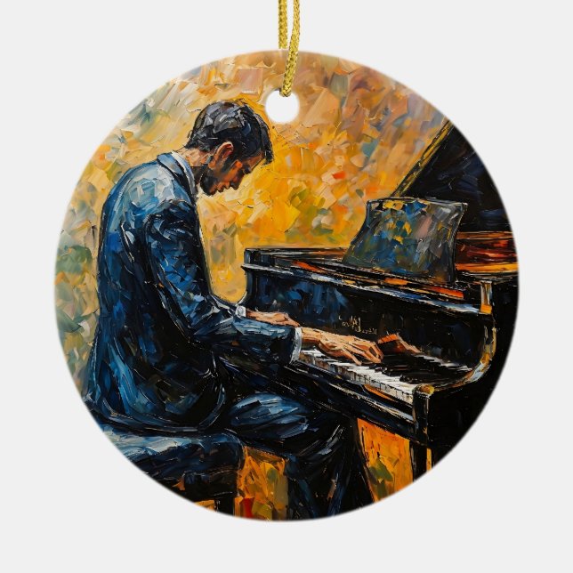 Piano Player - Oil Painting Ceramic Tree Decoration (Front)