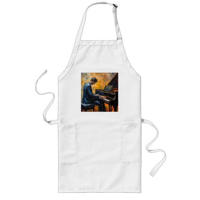 Piano Player - Oil Painting Long Apron (Front)