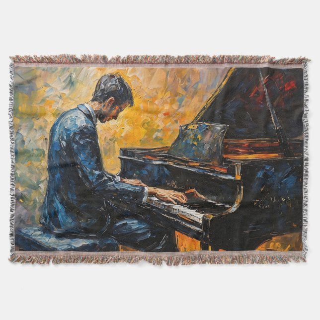 Piano Player - Oil Painting Throw Blanket (Front)