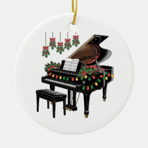 Piano Player Xmas Lighting Santa Playing Ceramic Tree Decoration