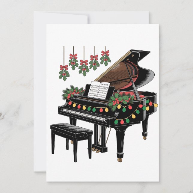 Piano Player Xmas Lighting Santa Playing  Save The Date (Front)