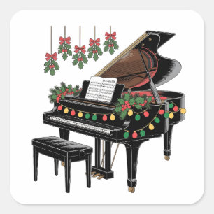 Piano Player Xmas Lighting Santa Playing  Square Sticker