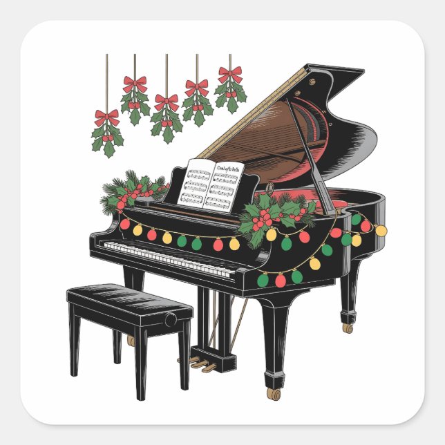 Piano Player Xmas Lighting Santa Playing  Square Sticker (Front)