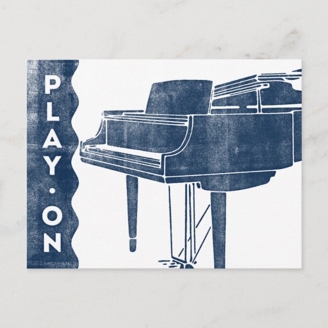 Piano Postcard - Vintage Retro Navy Blue White (Front)