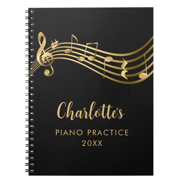 Piano Practice Gold Music Notes Teacher&Students Notebook (Front)