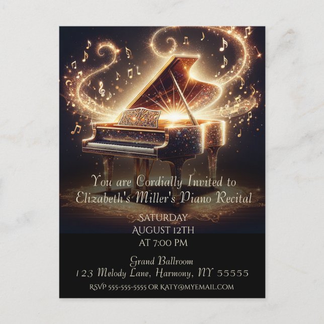 Piano Recital Baby Grand Invitation Postcard (Front)
