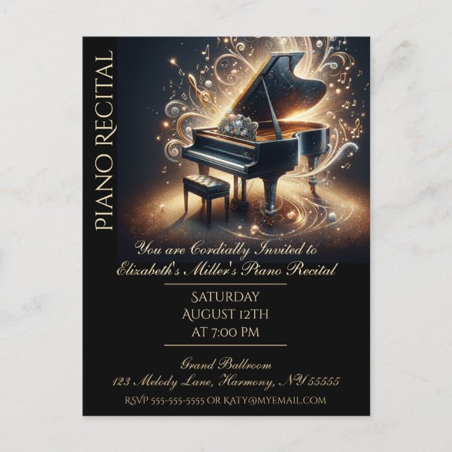 Piano Recital Baby Grand Invitation Postcard (Front)