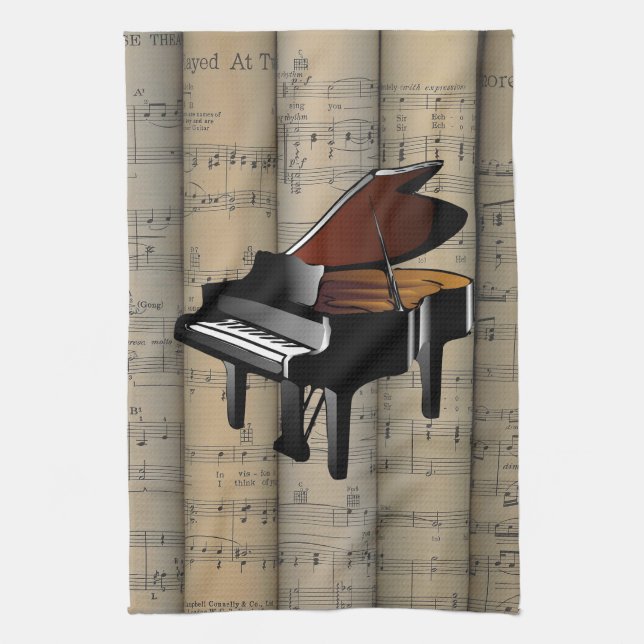 Piano~ Rolled Sheet Music Background ~ Musical Tea Towel (Vertical)