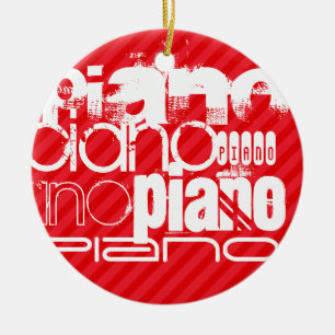 Piano; Scarlet Red Stripes Ceramic Tree Decoration