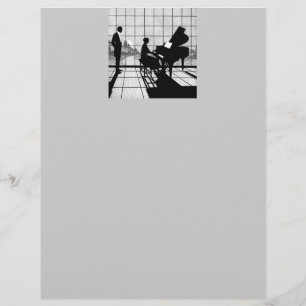 Piano Silhouette Art Deco Style   Black and White 