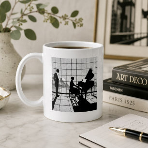 Piano Silhouette Art Deco Style   Black and White  Coffee Mug