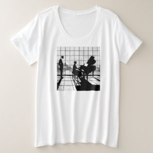 Piano Silhouette Art Deco Style   Black and White  Plus Size T-Shirt