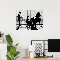 Piano Silhouette Art Deco Style | Black and White