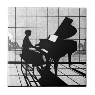 Piano Silhouette Art Deco Style Black and White Tile