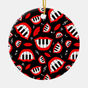 Piano smile pattern on black background ceramic tree decoration