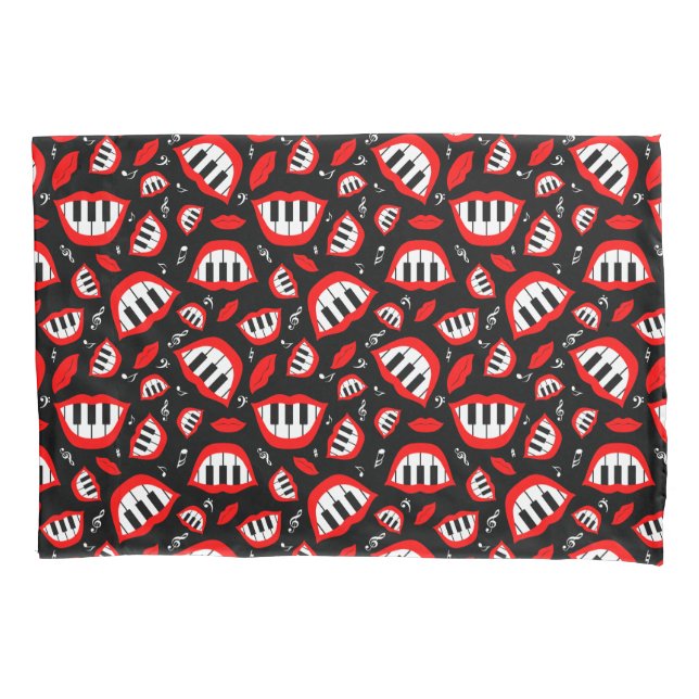 Piano smile pattern on black background pillowcase (Front)