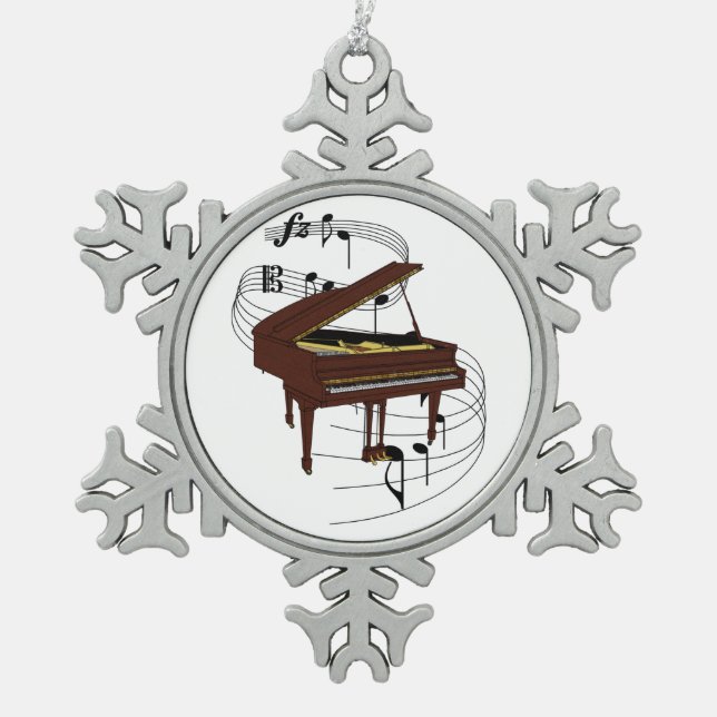 Piano Snowflake Pewter Christmas Ornament (Front)