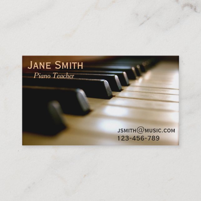 Piano Teacher freelance music tutor professional Business Card (Front)
