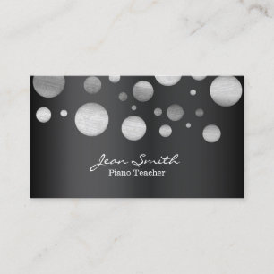 Piano Teacher Modern Silver Polka Dots Business Card