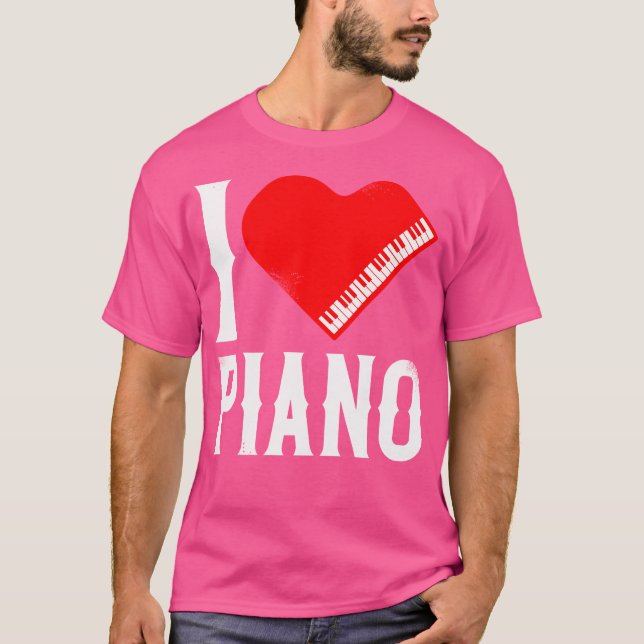 Piano Teacher Pianist Heart I Love Piano T-Shirt (Front)
