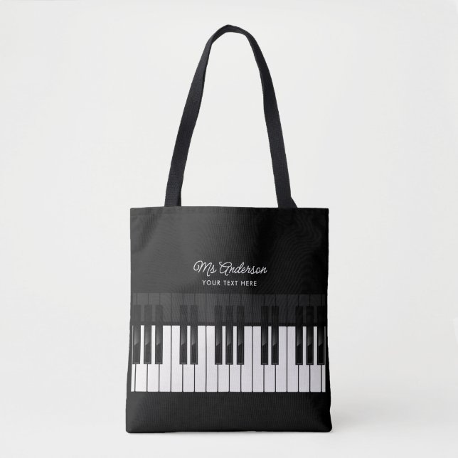 Piano Teacher/Player Custom Name & Text Musician's Tote Bag (Front)