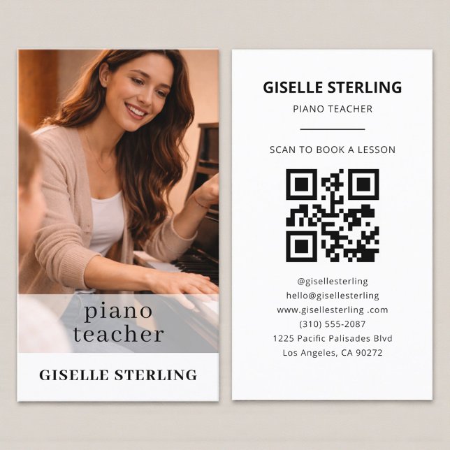 Piano Teacher QR Code Photo Business Card (Creator Uploaded)