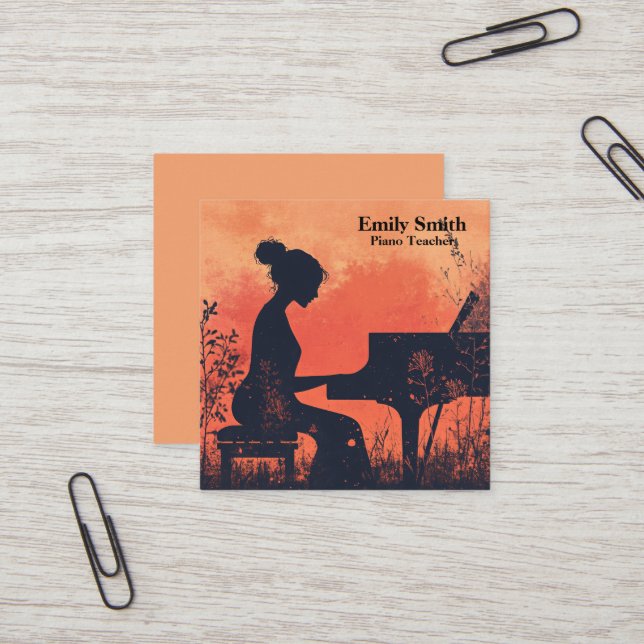 Piano Teacher Square Business Card (Front/Back In Situ)