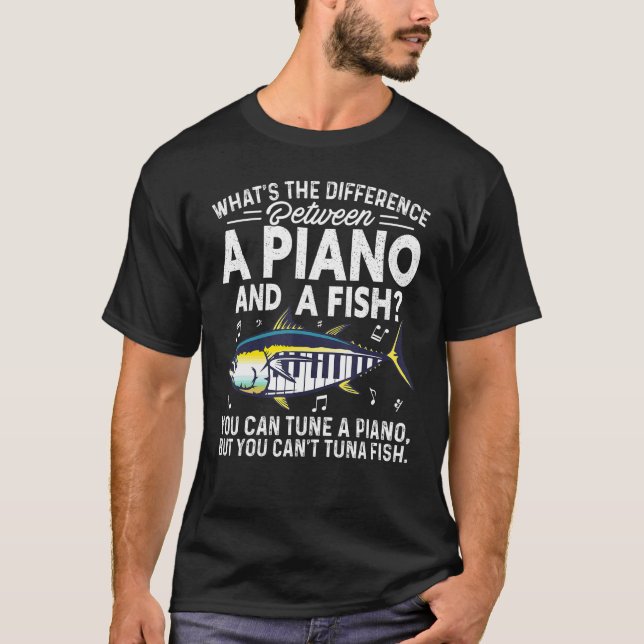 Piano Tuna Fish Music Sarcastic Joke T-Shirt (Front)