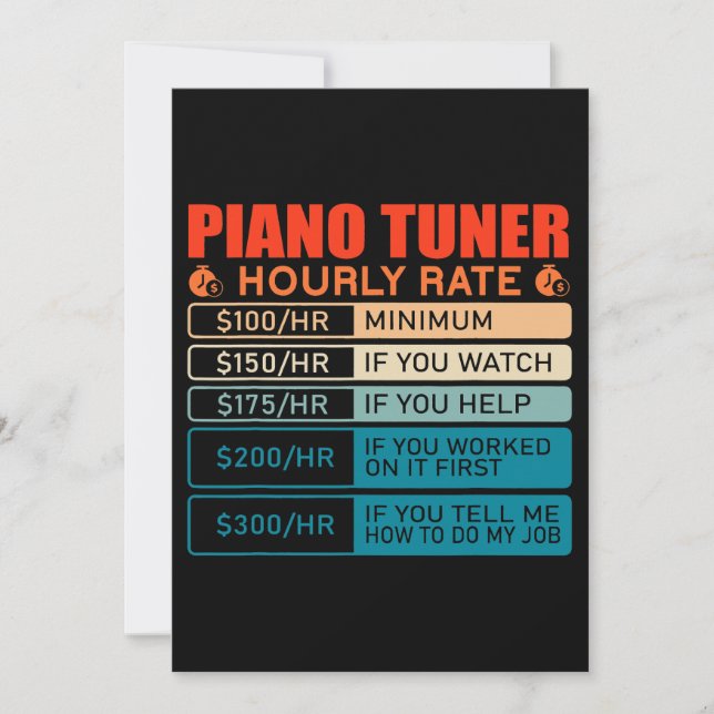 Piano Tuner Vintage Hourly Rate Invitation (Front)
