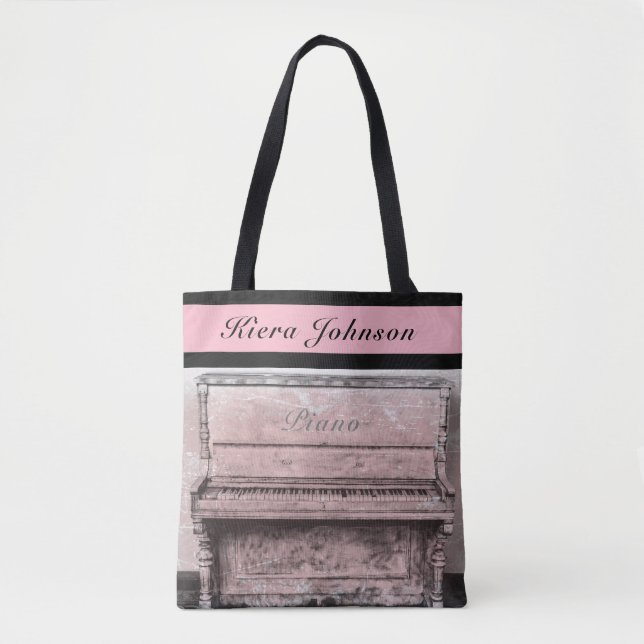 Piano Vintage Antique Music Tote Name Monogram Bag (Front)