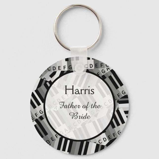 Piano Wedding Black and White Keepsake Key Ring (Front)
