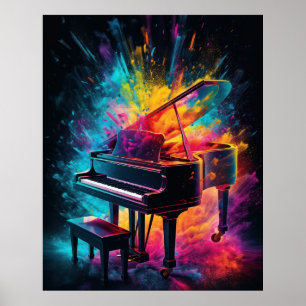 Piano with exploding colors poster