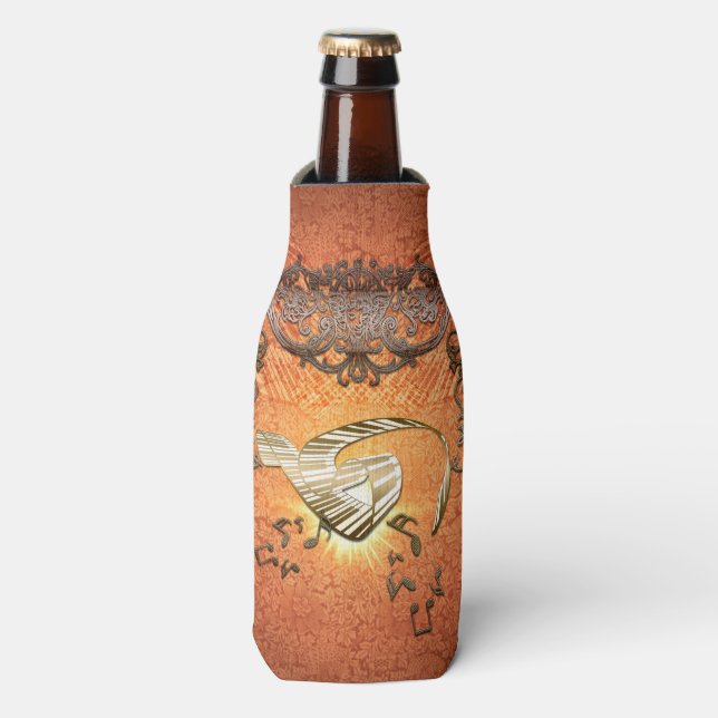 Piano with kay notes on decorative background bottle cooler (Bottle Front)