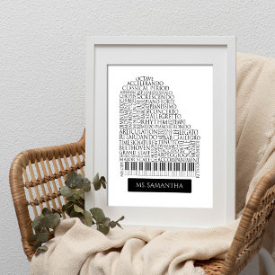 Piano Word Cloud Gift for Piano Teacher Poster
