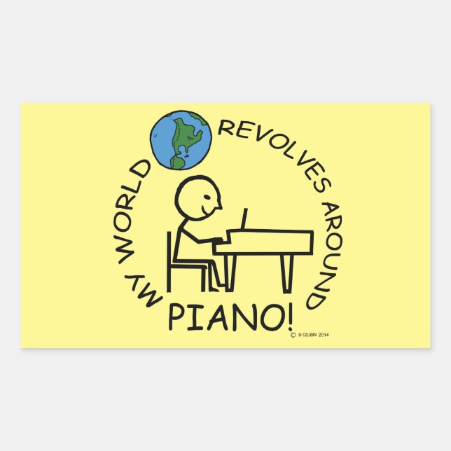 Piano - World Revolves Around Rectangular Sticker (Front)